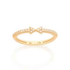 Anel Rommanel Banhado Ouro Skinny Ring Laço Cravejado Zircônias 512860