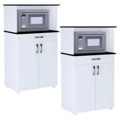 Kit 2 Balcões Multiuso Para Cozinha 2 Portas Carina Branco/Preto - Ajl Móveis