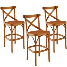 Kit 03 Banquetas Altas Cozinha Bancada Bar Sala De Jantar ávila L02 Madeira Maciça - Lyam
