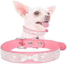 Coleiras de cachorro brilhantes para cães médios, coleira de diamante com joias de cristal cintilante brilhante coleira de gato para meninas ajustáveis para cães pequenos e médios rosa, M