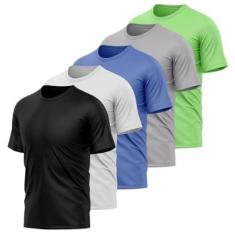 Kit 5 Camisetas Masculina Dry Manga Curta Proteção UV Slim Fit Básica Academia Treino Fitness-Masculino
