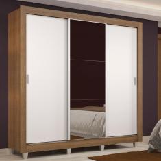 Guarda Roupa Casal Madesa Lyon 3 Portas de Correr com Espelho 2 Gavetas com Pés