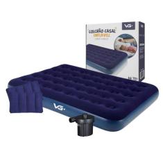 Colchão Casal Inflável + 2 Travesseiros + Bomba Elétrica Vg Plus, Azul