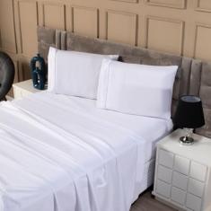 Jogo Lençol Percal 200 Fios Ponto Palito Cama Queen 4pçs Branco