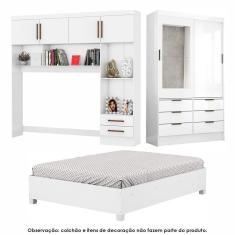 Guarda Roupa Casal Modulado Sevilha 4 e 2 Portas 8 Gavetas com Espelho e Cama Casal Carioca Móveis