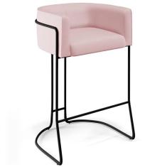 Banqueta Decorativa Fixa Base de Aço Preto Betina D02 Veludo Rosê D-30