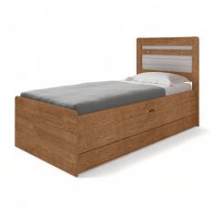 Cama Baú Larissa Solteiro Naturale E Off Com Auxiliar E 02 Colchões Framar