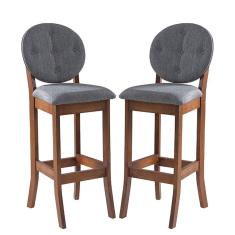 Kit 2 Banquetas Alta Estofada com Encosto Florence 113 x 36 Cm Madeira Maciça Linho Cinza L55