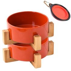 Petygooing Tigela média de cerâmica para cães e gatos de 800 ml com suporte para comida e água, conjunto de 2 tigelas pesadas modernas para gatos, cães pequenos (1,7 xícaras) e cães médios (3,6