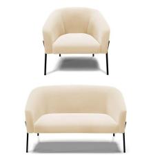 Sofá Namoradeira E Poltrona Pé De Ferro Preto Stella Suede D03 - D'ros