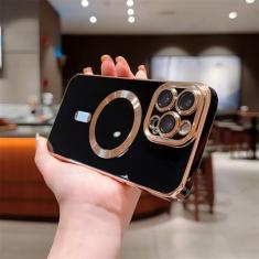 Capas magnéticas de luxo para iPhone 11 12 13 14 15 Pro Max 15 Plus Capa de carregamento sem fio Acessórios de telefone, preto, para iPhone 14 Plus