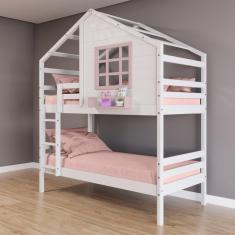 Beliche Casinha com Janela Madeira Maciça Branco/ Rosa Housin