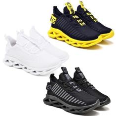 Kit 3 Tênis Esportivo Easy Style Evoltenn Solado Trançado, Amarelo, Br