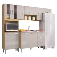 Armário De Cozinha Compacta Completa 244cm Balcão E Pia Inox Livy P11 Damasco/off White - Mpozenato