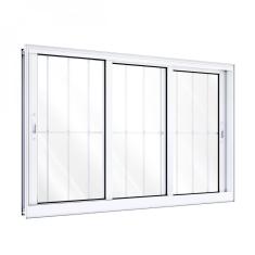 Janela De Aluminio De Correr Lateral 3 Folhas Móveis Com Grade 120X150 Lucasa Branco