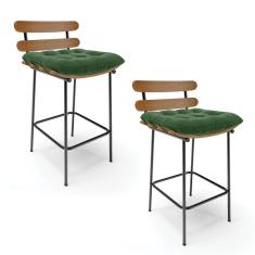 Kit 02 Banquetas Costela Suede Base Metal Verde