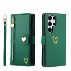 Capa de couro tipo carteira com zíper para Samsung Galaxy S23 S24 Ultra S22 Plus S21 FE A04 A14 A24 A34 A54 A05S A15 Capa de bolsa, verde, para Galaxy S22Ultra