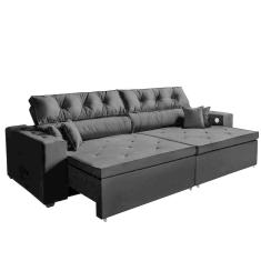 Sofá 5 Lugares Smart 3,02 Metros Preto Retrátil, Reclinável Tecnologia Carregamento 3 portas USB