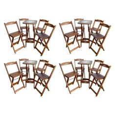 Kit 4 Conjuntos Bistrô Mesa Com 4 Banquetas Dobráveis De Madeira Personalizada Hei - Imbuia