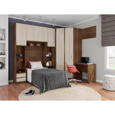 Guarda Roupa Solteiro de Canto 6 Portas com Escrivaninha Nogueira Legno Crema Prime Luciane Móveis