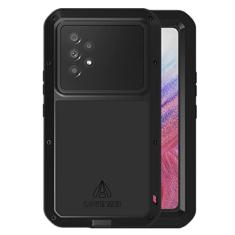 LOVE MEI Compatível com Samsung Galaxy A53 5G, esportes ao ar livre, impermeável, militar, à prova de choque, à prova de poeira, sujeira, alumínio híbrido, metal + silicone + vidro temperado (preta)