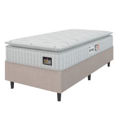Cama Box Colchão Solteiro Espuma D33 Vangogh Pillow Top 88x188x67cm Branco-Bege Hellen Suporta até 120kg por Pessoa