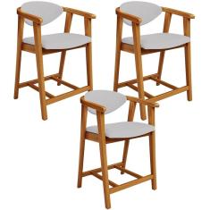 Kit 03 Banquetas Baixa Para Cozinha Sala Jantar Bancada Cecília L02 Linho Cinza - Lyam Decor