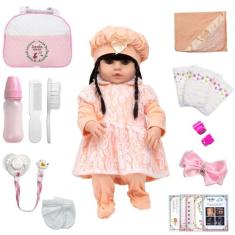 Boneca Reborn Morena Corpo de Vinil Siliconado Com Enxoval - Cegonha R