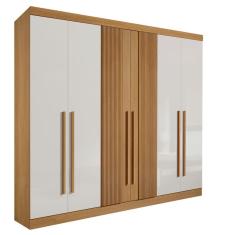 Guarda Roupa Casal Da Vinci Plus 6 Portas de Bater 6 Gavetas MDF Ripado cinamomo-off White Dedoro Móveis