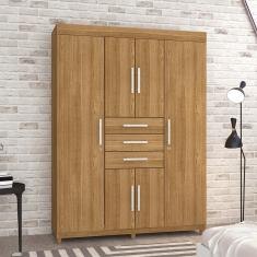 Guarda Roupa Casal Capitiva 6 Portas 3 Gavetas MDP Madeira, Nature Casa H