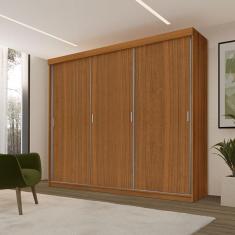 Guarda Roupa Casal Ambiente Ímola 3 Portas de Correr 5 Gavetas MDF Carvalho New Luapa Móveis