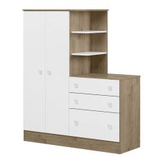 Guarda Roupa Roupeiro com Cômoda Doce Sonho Qmovi Carvalho Branco