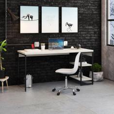 Escrivaninha com Estante Baixa 2 Prateleiras Estilo Industrial 150cm Active Yescasa Snow
