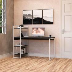 escrivaninha com estante studio preta e branca 135x115 cm