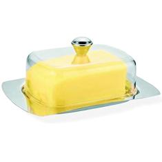 Porta Manteiga Em Aço Inox e Tampa Acrílica Transparente