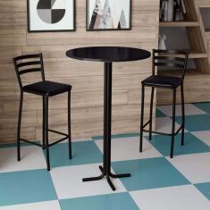 Conjunto Bistrô Mesa com 2 Banquetas Altas Morumbi Preto e Tampo Preto