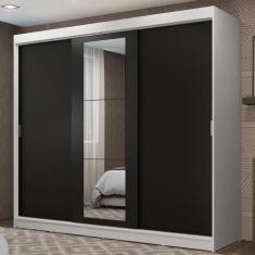 Guarda-Roupa Casal Madesa Kansas 3 Portas de Correr com Espelho 3 Gave