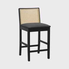 Banqueta Média Pérola com 62cm Altura Madeira Maciça Encosto Telinha Assento Estofado Corano