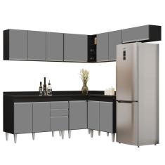 Armário De Cozinha Modulado De Canto 7 Peças Cp20 Balcão Com Tampo Preto/cinza - Lumil