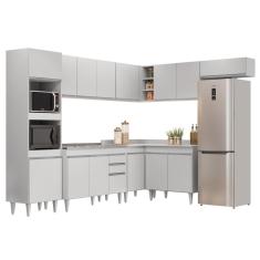 Armário De Cozinha Modulada De Canto 8 Peças Cp03 Balcão Com Pia Inox Branco - Lumil