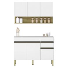 Armário de Cozinha e Balcão com Tampo 150cm Lina Z06 Supremo/Freijó - Mpozenato