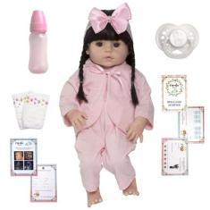 Boneca Reborn Morena 100% Silicone 13 Acessórios - Cegonha Reborn Doll