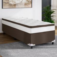 Cama Box Baú de Solteiro Portobel Noah Ortopédico com Molas Ensacadas, EPS e Revestimento em Poliéster 70x88x188cm - Branco/Marrom