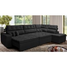 Sofá de Canto Retrátil e Reclinável Direito 3,00x2,36m Molas Cama Inbox Espanha Velusoft Preto