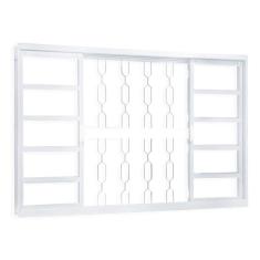 Janela de Aço de Correr 120x120cm 4 Folhas com Grade Minas Sul MGM Branco