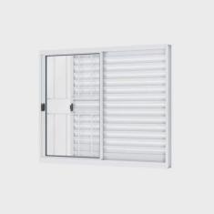 Janela Veneziana de Correr Lateral 3 Folhas com Grade Riobras Alumínio 100cmx120cm Branco