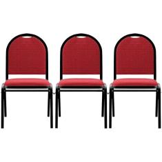 Kit 3 Cadeiras Hoteleiras Auditório Empilhável Linho M23 Vermelho - Mpozenato
