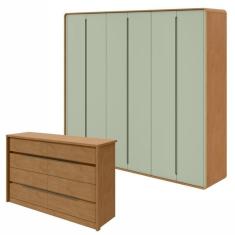Conjunto De Guarda-roupa Casal Loop 6 Portas E Cômoda 8 Gavetas Urban Amendoa Clean/salvia