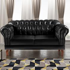 Sofá 2 Lugares Decoração Sara Recepção Dom Pedro Chesterfield Preto