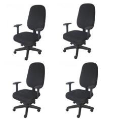 Kit 4 Unidades Cadeira Escritório Diretor Giratória com Braço Reguláve